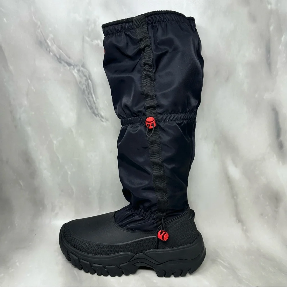 Hunter Wanderer Tall Slouch Snow Boots Black Synthetic Textile Womens 8
